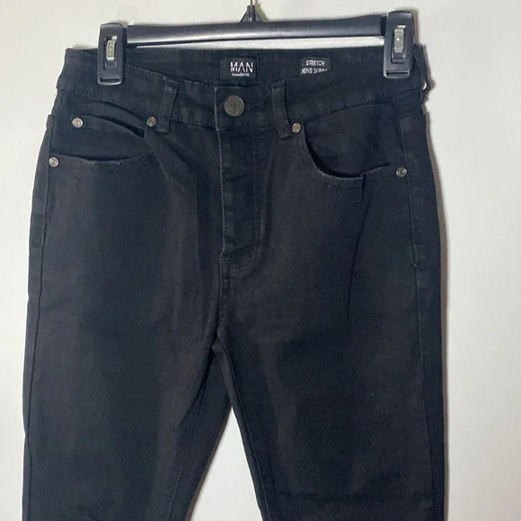 BooHoo Man Skinny Stretch Jeans Men’s 28x30 Black Spellout World Wide Collection - Picture 7 of 16